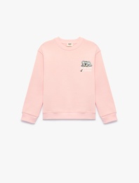 Üç İplik Şardonlu Bisiklet Yaka Uzun Kollu Koala Baskılı Sweatshirt