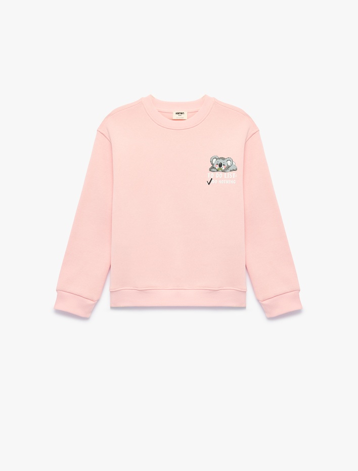 Kız Çocuk Üç İplik Şardonlu Bisiklet Yaka Uzun Kollu Koala Baskılı Sweatshirt