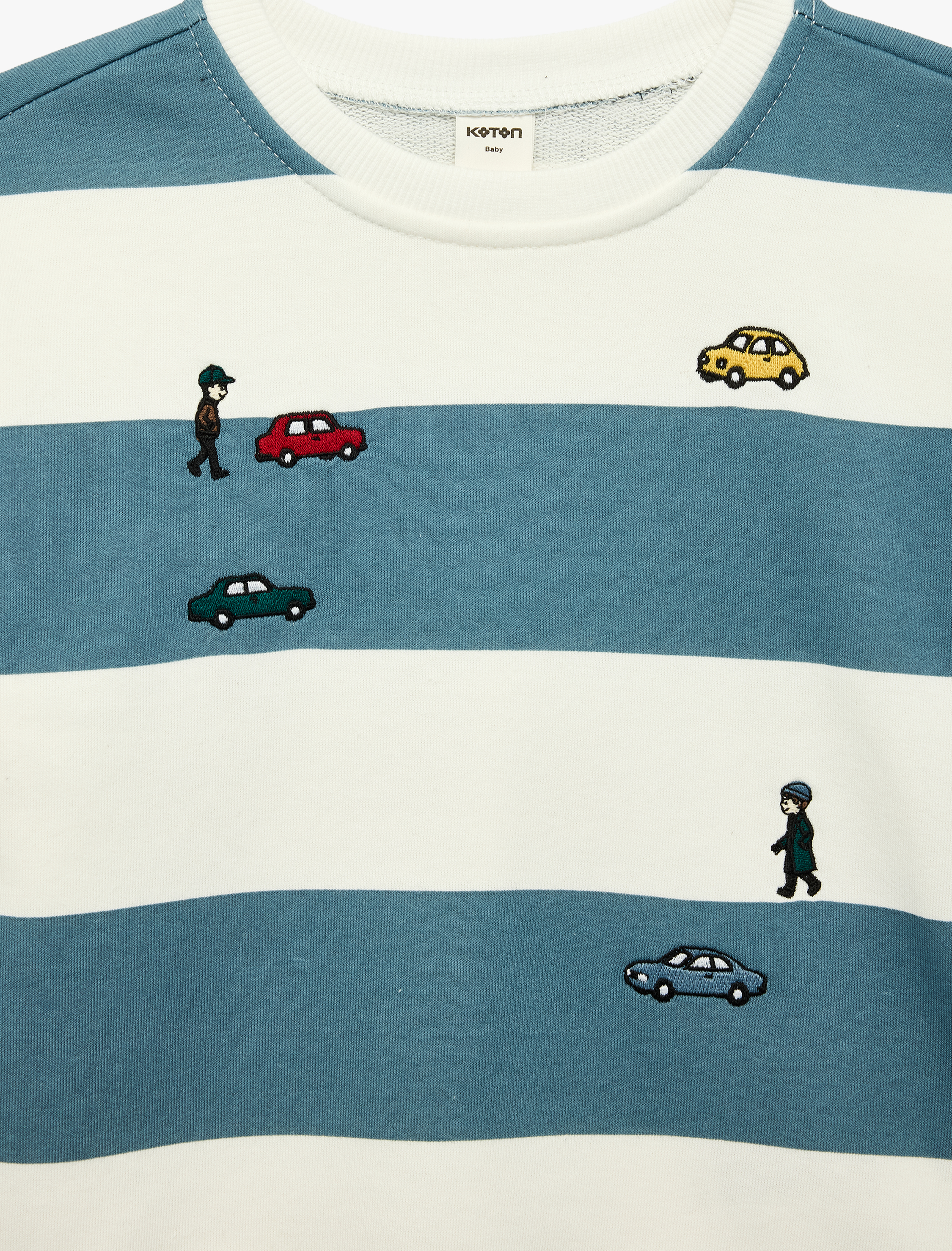 Erkek Bebek Bisiklet Yaka Uzun Kollu Nakışlı Çizgili Oversize Sweatshirt