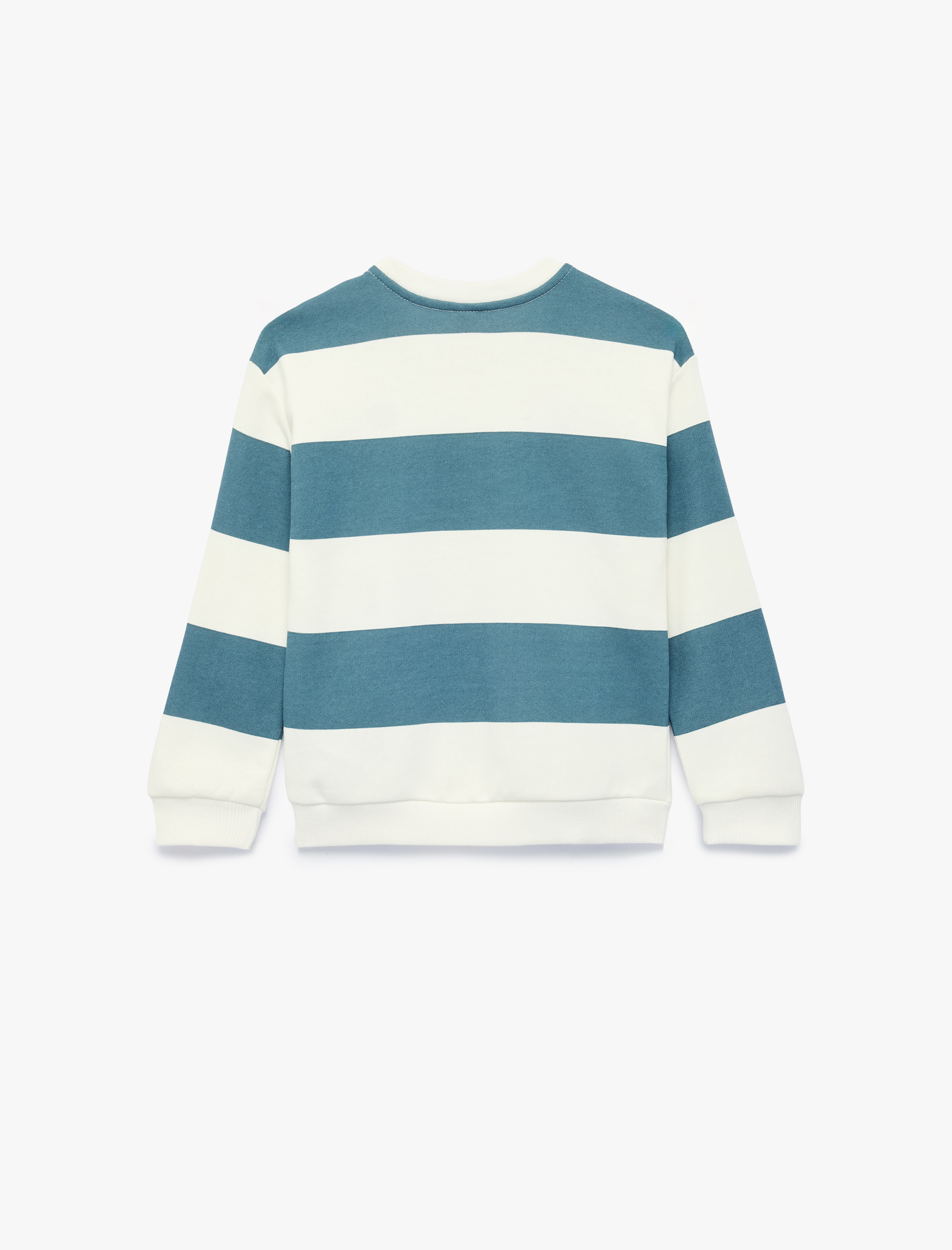  Erkek Bebek Bisiklet Yaka Uzun Kollu Nakışlı Çizgili Oversize Sweatshirt