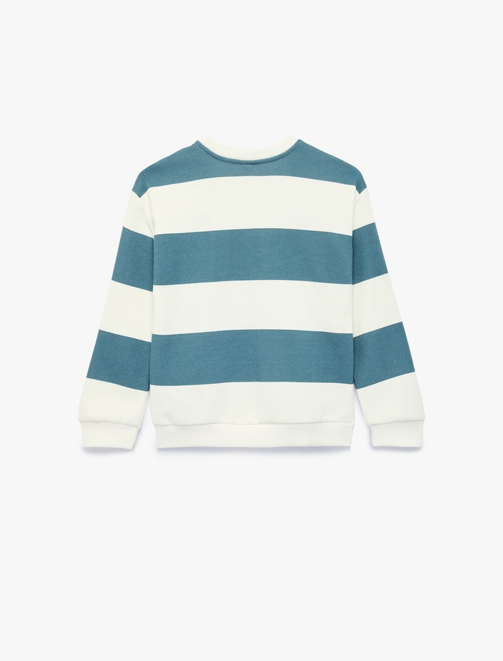 Erkek Bebek Bisiklet Yaka Uzun Kollu Nakışlı Çizgili Oversize Sweatshirt