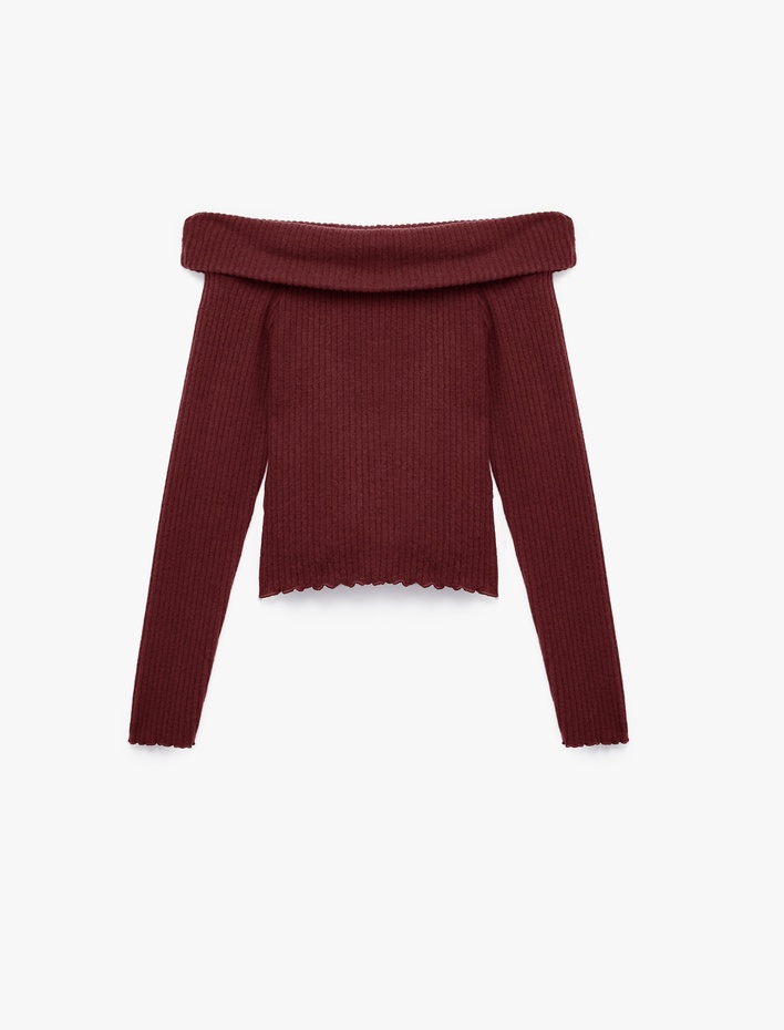  Büzgü Detaylı Slim Fit Kaşkorse Omzu Açık Uzun Kollu Tişört