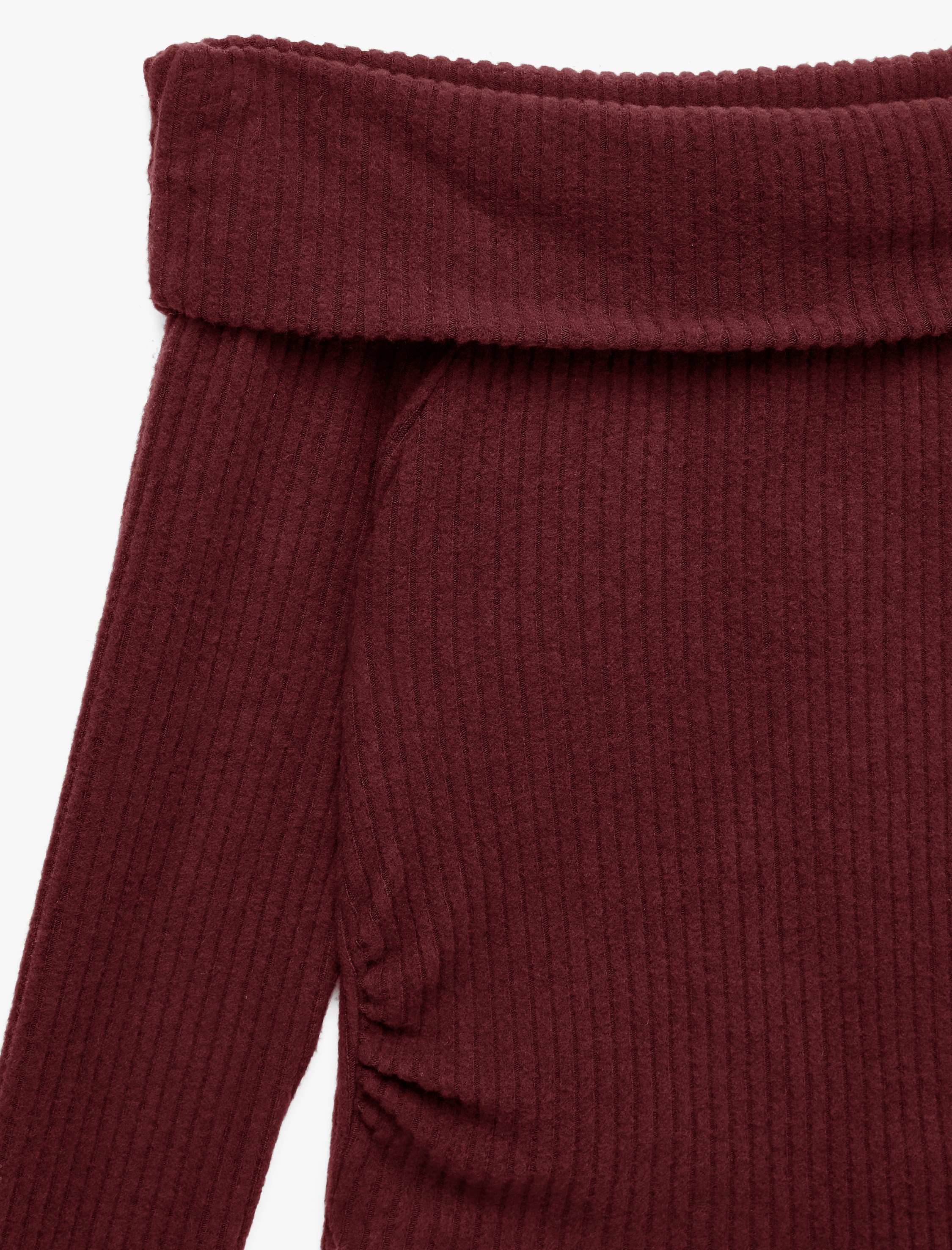   Büzgü Detaylı Slim Fit Kaşkorse Omzu Açık Uzun Kollu Tişört