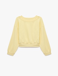 Rahat Kalıp Pamuklu İkili Katmanlı Ribanalı Kayık Yaka Uzun Kollu Sweatshirt