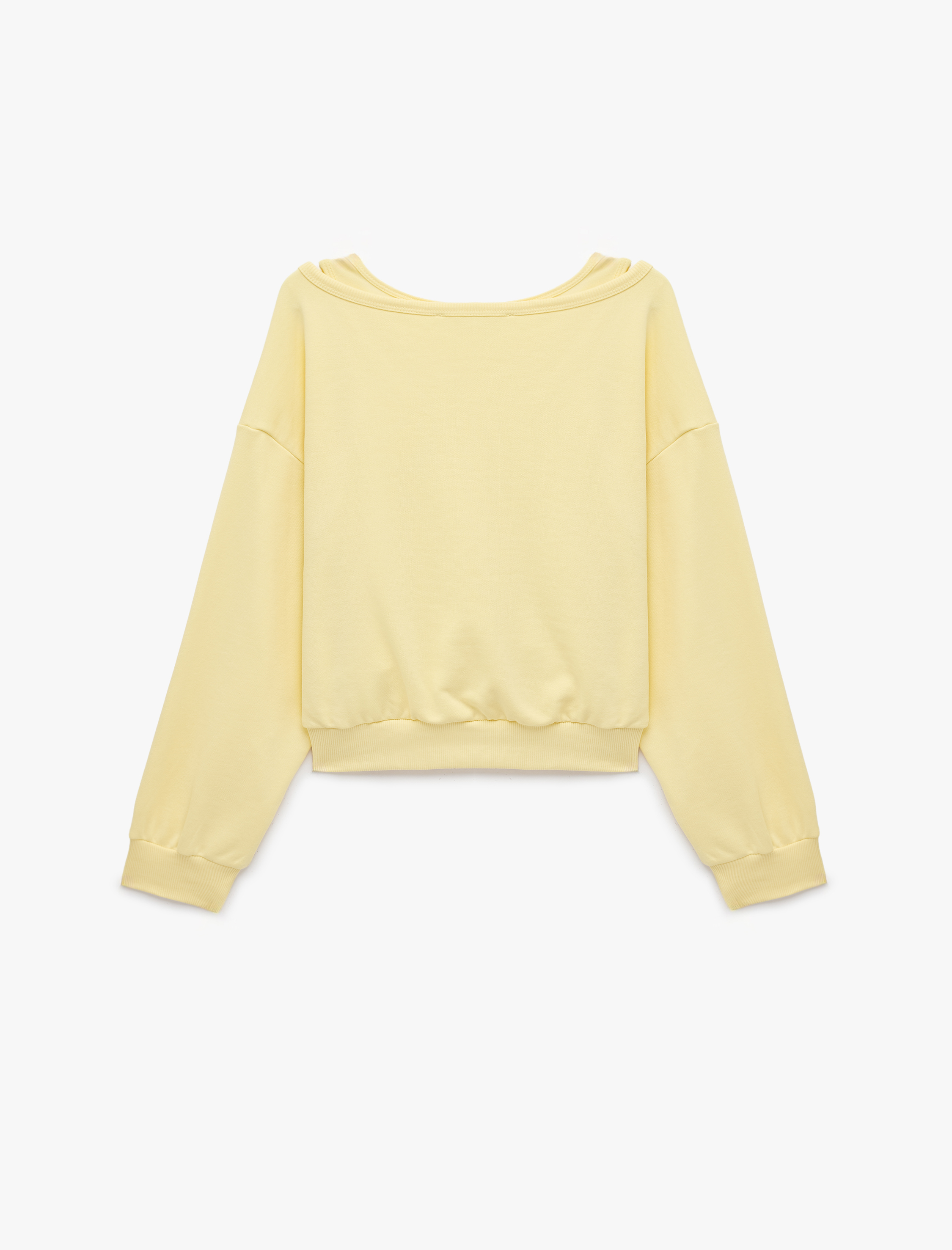   Rahat Kalıp Pamuklu İkili Katmanlı Ribanalı Kayık Yaka Uzun Kollu Sweatshirt