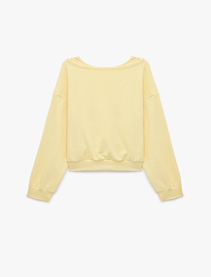  Rahat Kalıp Pamuklu İkili Katmanlı Ribanalı Kayık Yaka Uzun Kollu Sweatshirt