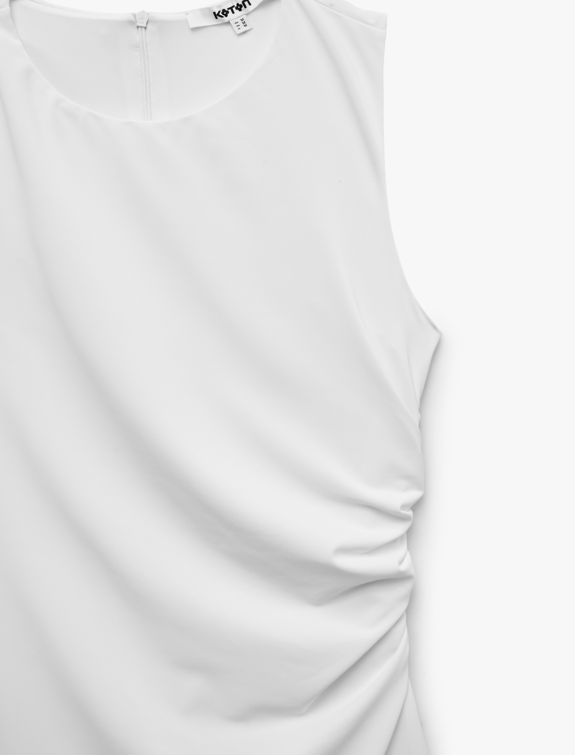   Slim Fit Drapeli Bisiklet Yaka Kolsuz Bodycon Mini Elbise