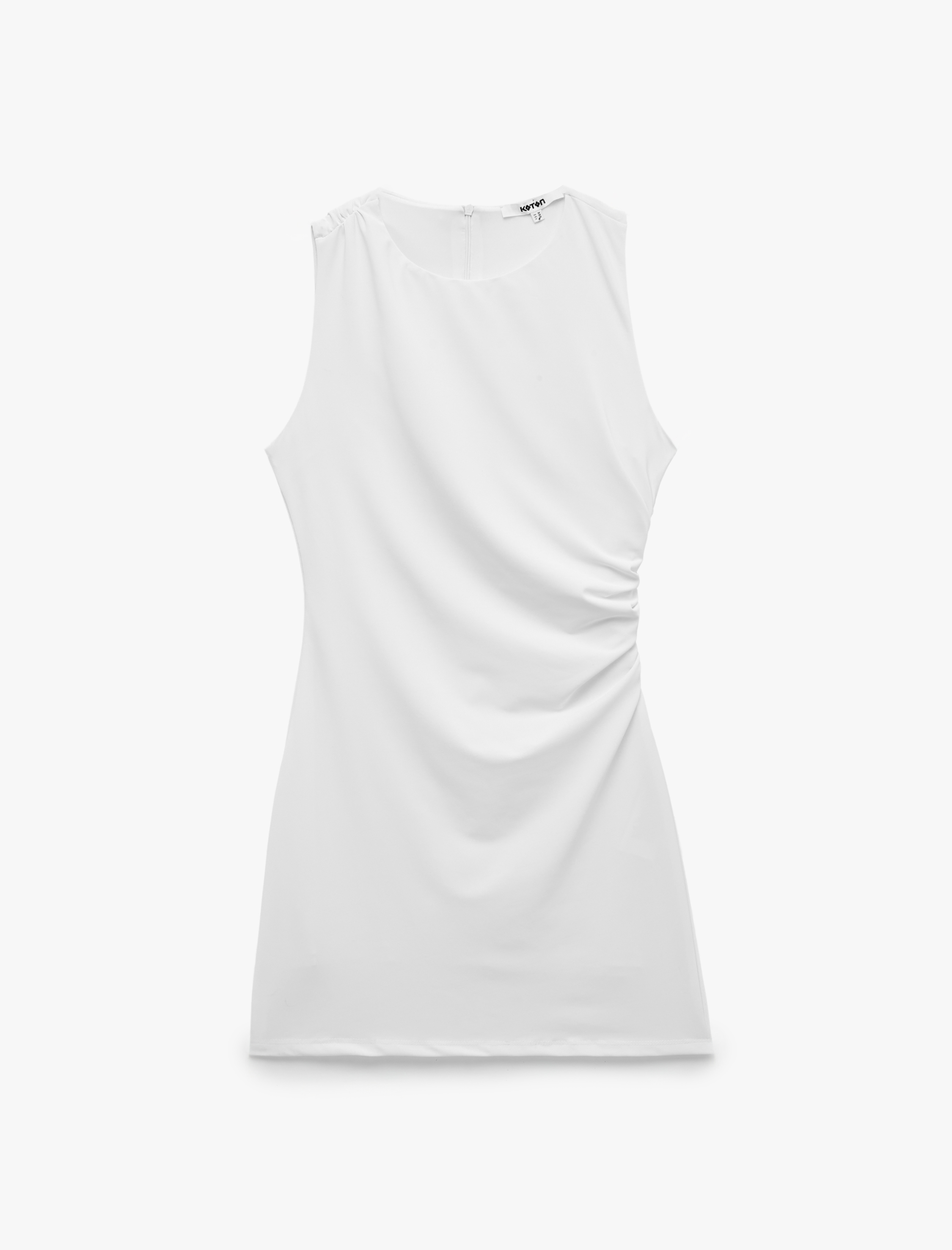   Slim Fit Drapeli Bisiklet Yaka Kolsuz Bodycon Mini Elbise