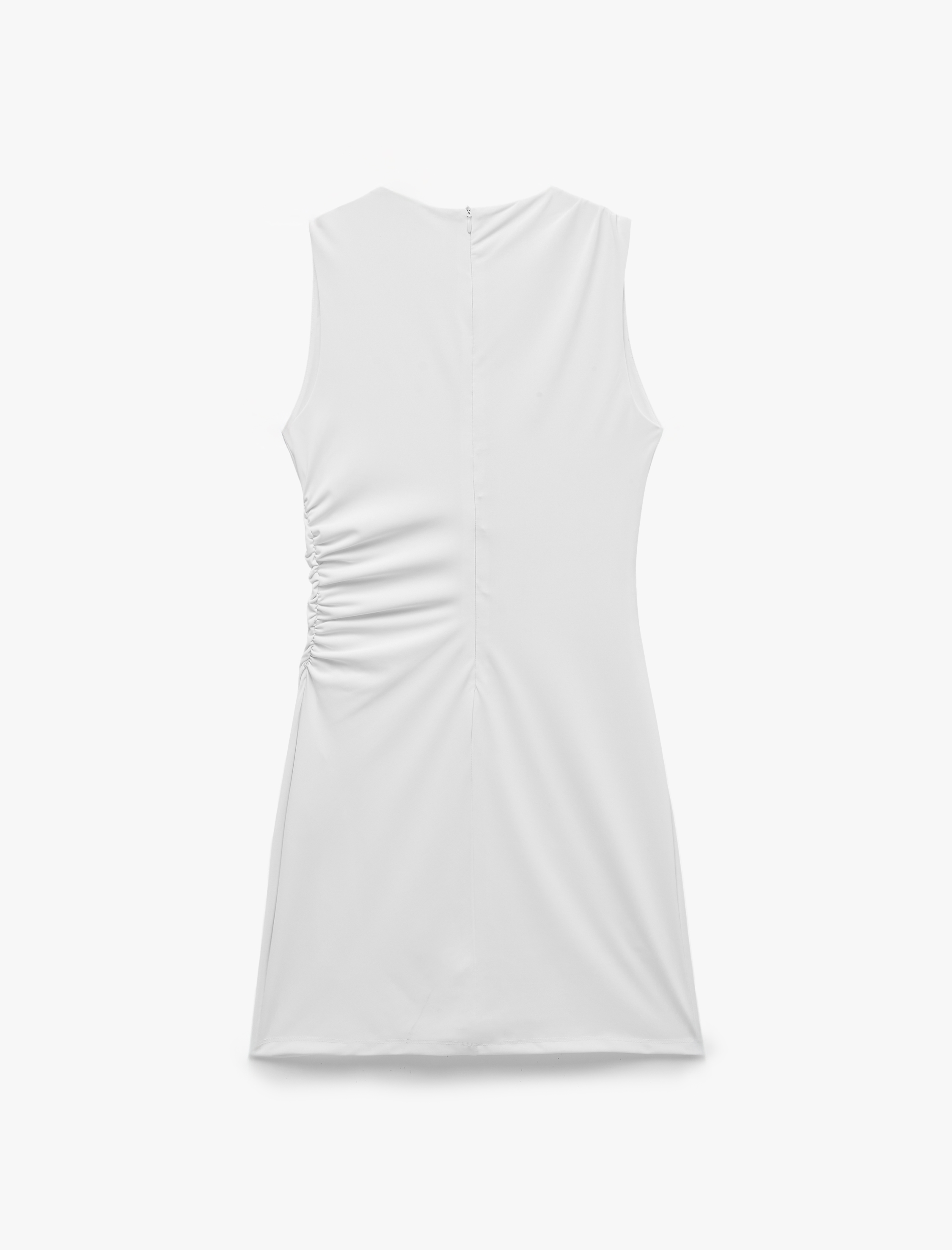   Slim Fit Drapeli Bisiklet Yaka Kolsuz Bodycon Mini Elbise
