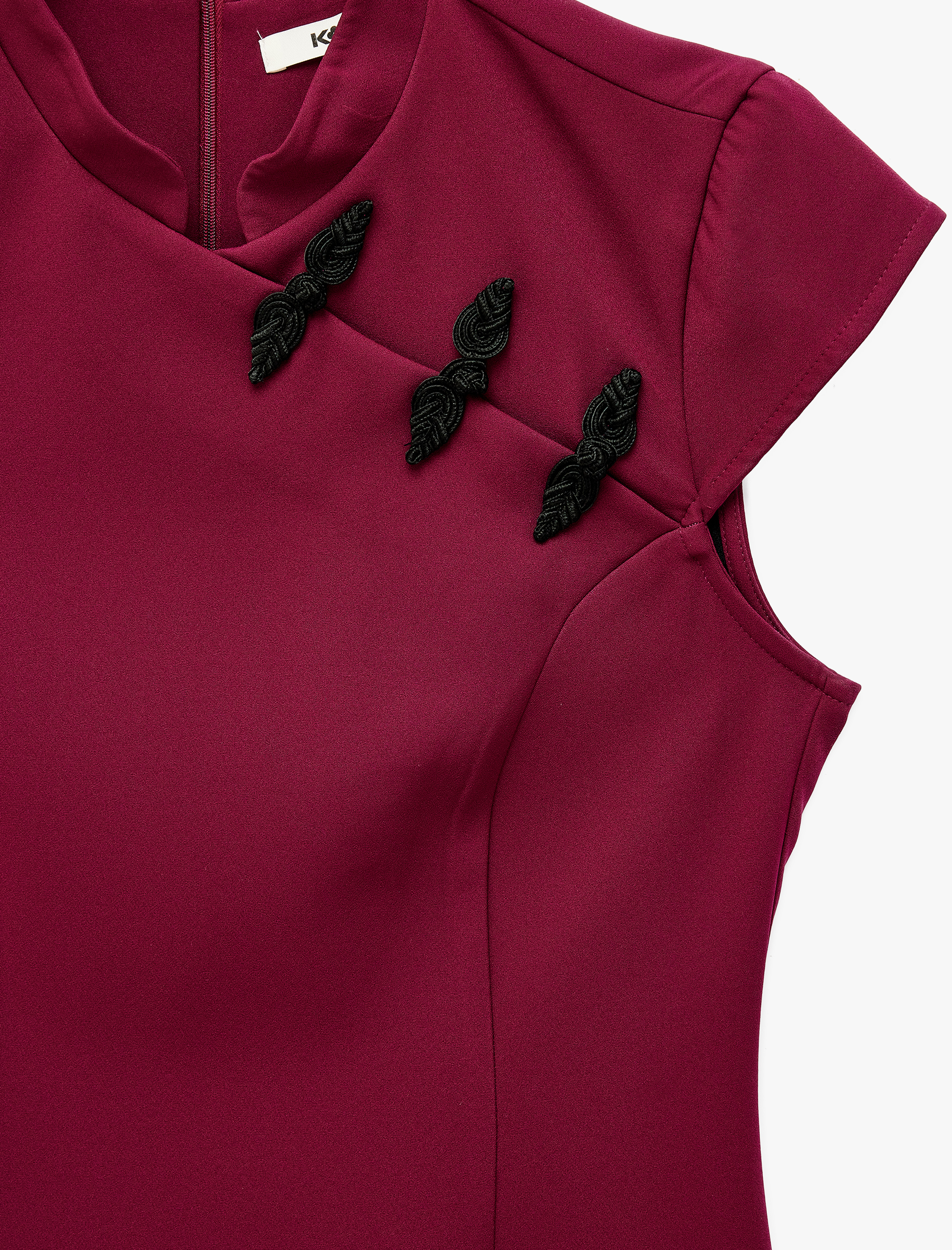   Hakim Yaka Kısa Kollu Regular Fit Nakış Detaylı Bodycon Mini Elbise