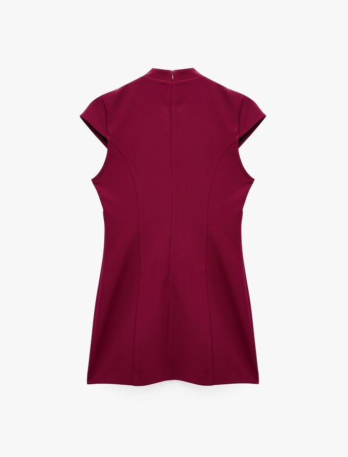 Hakim Yaka Kısa Kollu Regular Fit Nakış Detaylı Bodycon Mini Elbise
