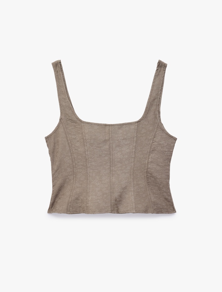  Modal Kumaş Slim Fit Bağlama Detaylı U Yaka Kolsuz Crop Korse Büstiyer
