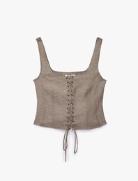 Modal Kumaş Slim Fit Bağlama Detaylı U Yaka Kolsuz Crop Korse Büstiyer