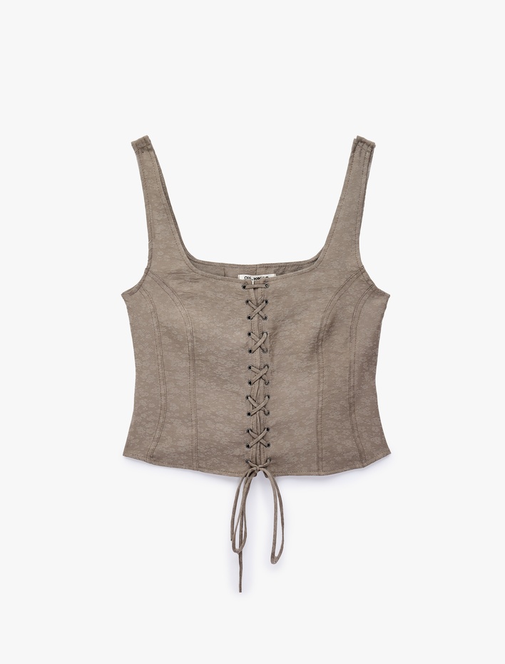  Modal Kumaş Slim Fit Bağlama Detaylı U Yaka Kolsuz Crop Korse Büstiyer
