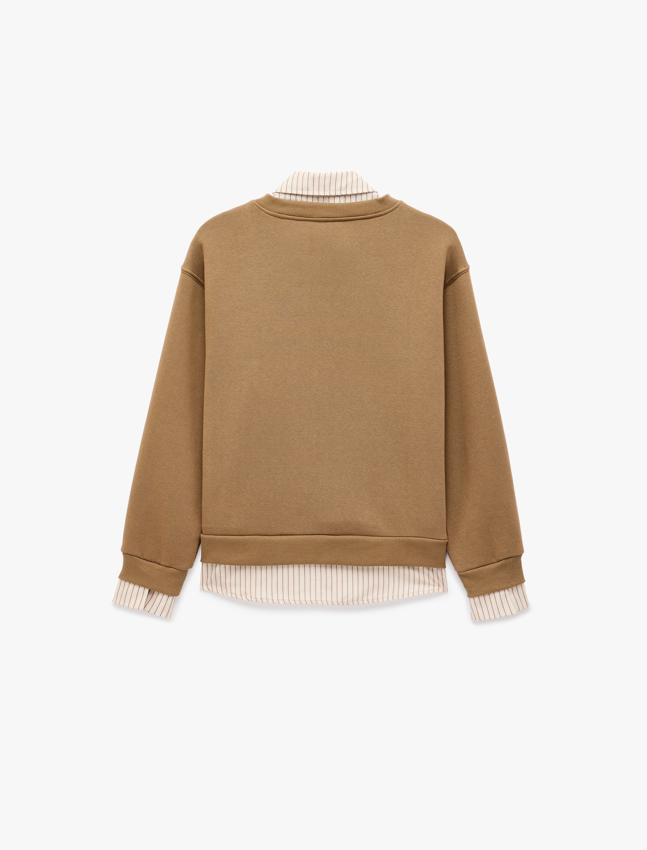   Şardonlu İşlemeli Rahat Kalıp Katmanlı Çizgili Gömlek Yakalı Uzun Kollu Sweatshirt