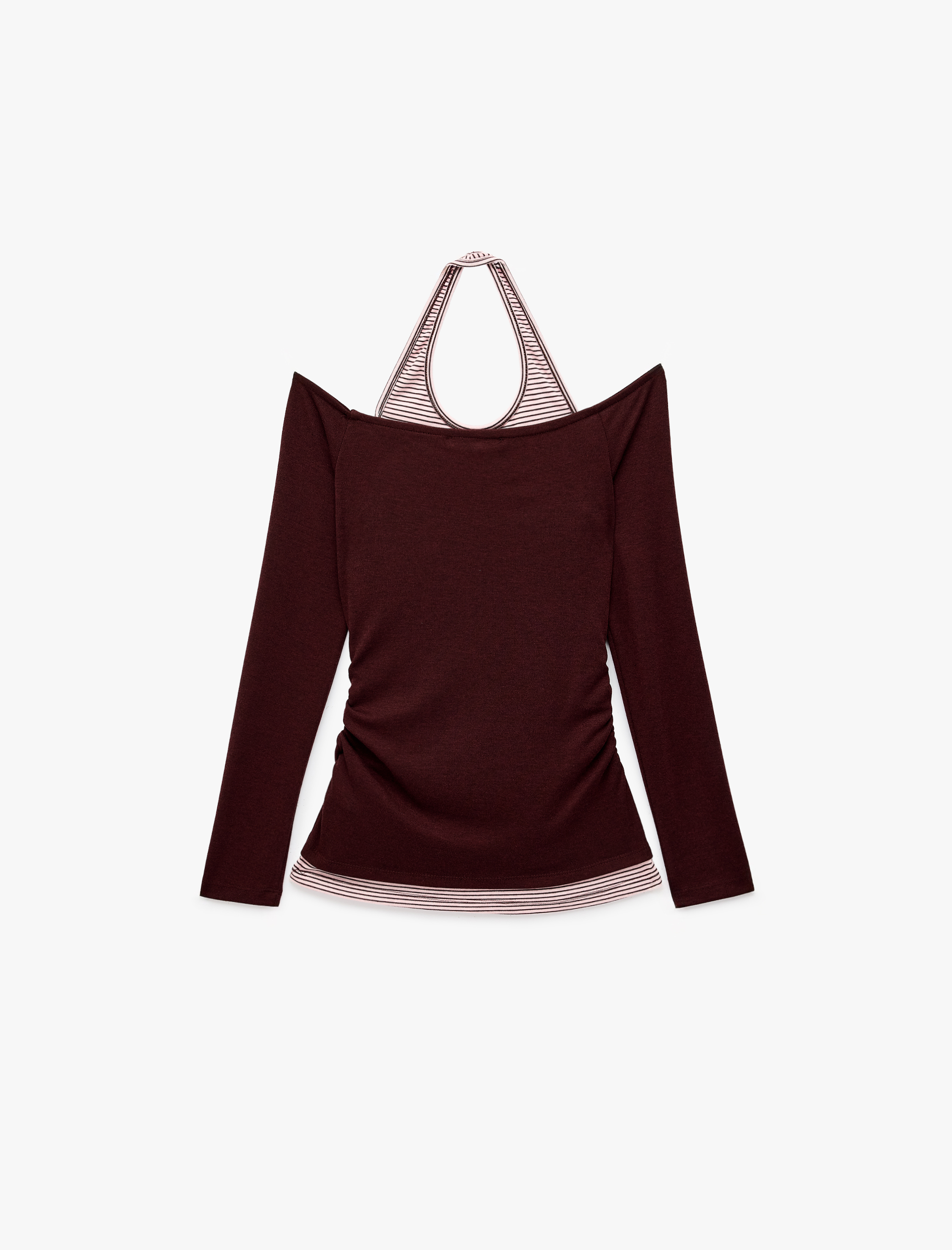  Slim Fit Viskon Karışımlı Halter Yaka Uzun Kollu İkili Tişört