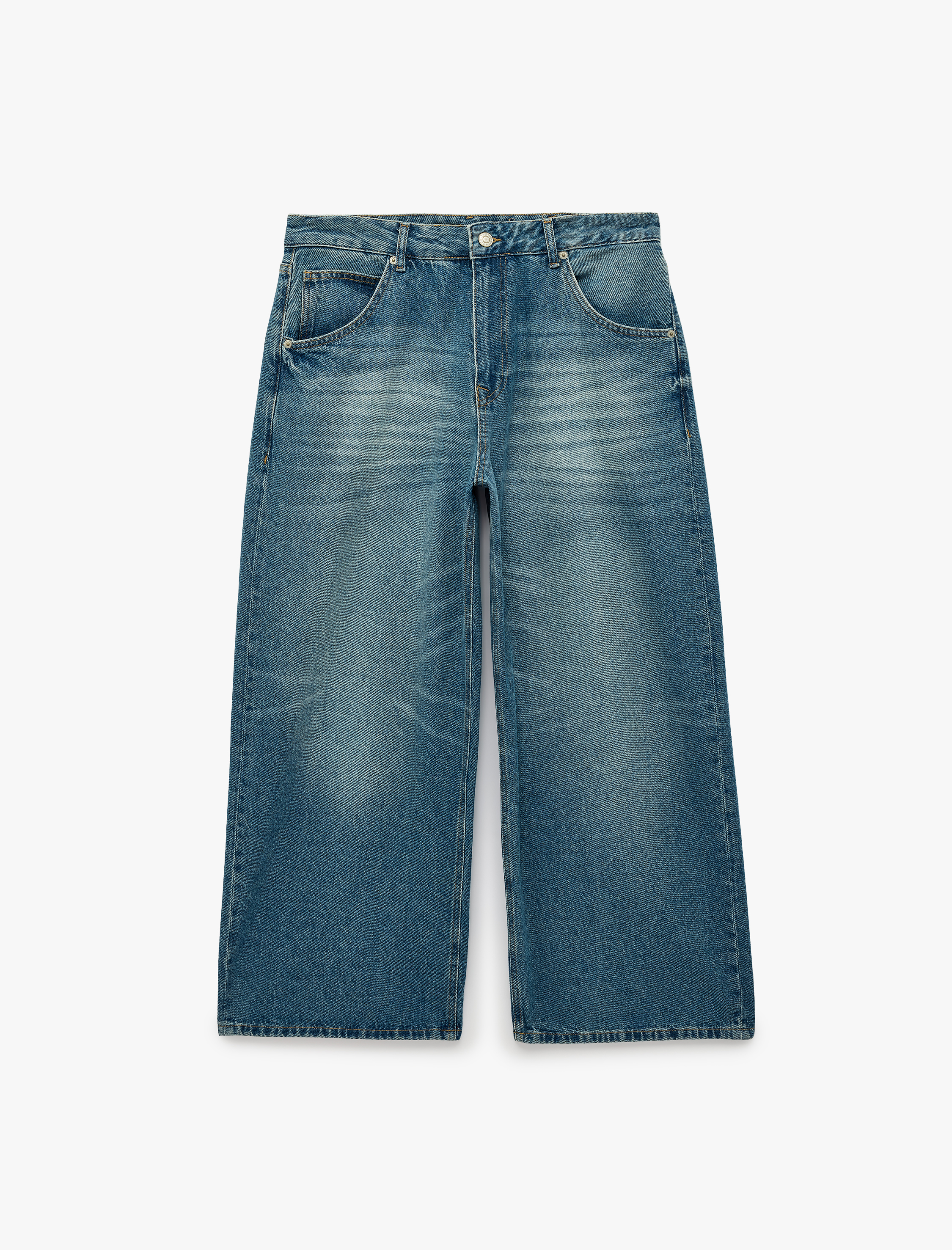   Normal Bel Cepli Rahat Kalıp Pamuklu Bol Paça Jean Pantolon