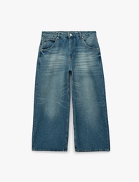 Normal Bel Cepli Rahat Kalıp Pamuklu Bol Paça Jean Pantolon