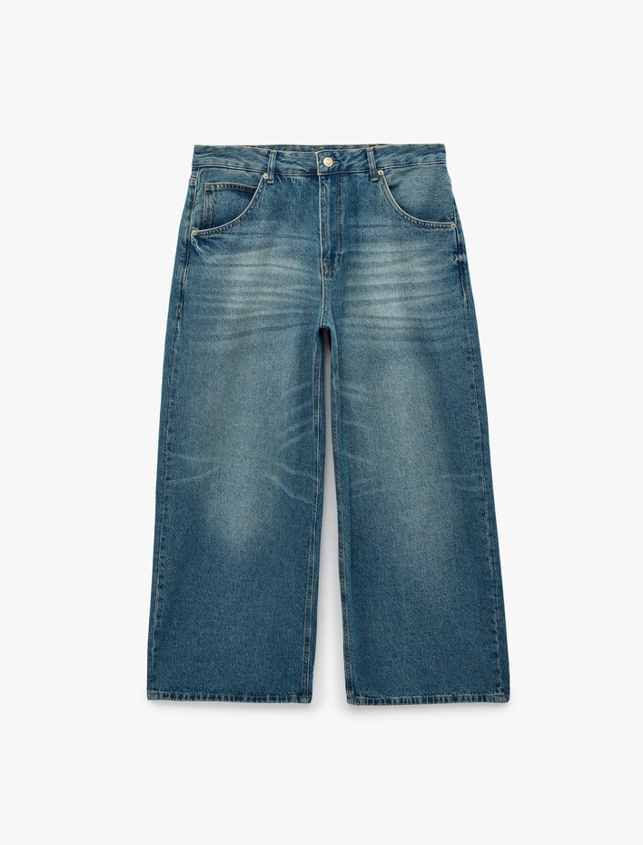  Normal Bel Cepli Rahat Kalıp Pamuklu Bol Paça Jean Pantolon