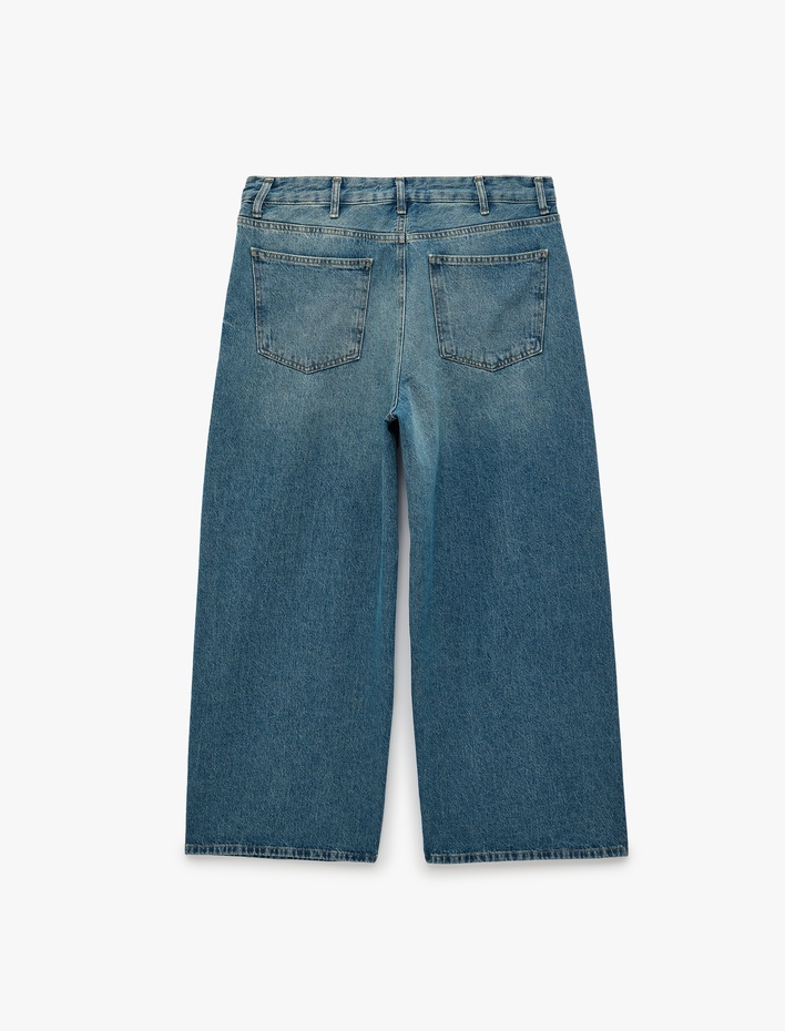  Normal Bel Cepli Rahat Kalıp Pamuklu Bol Paça Jean Pantolon