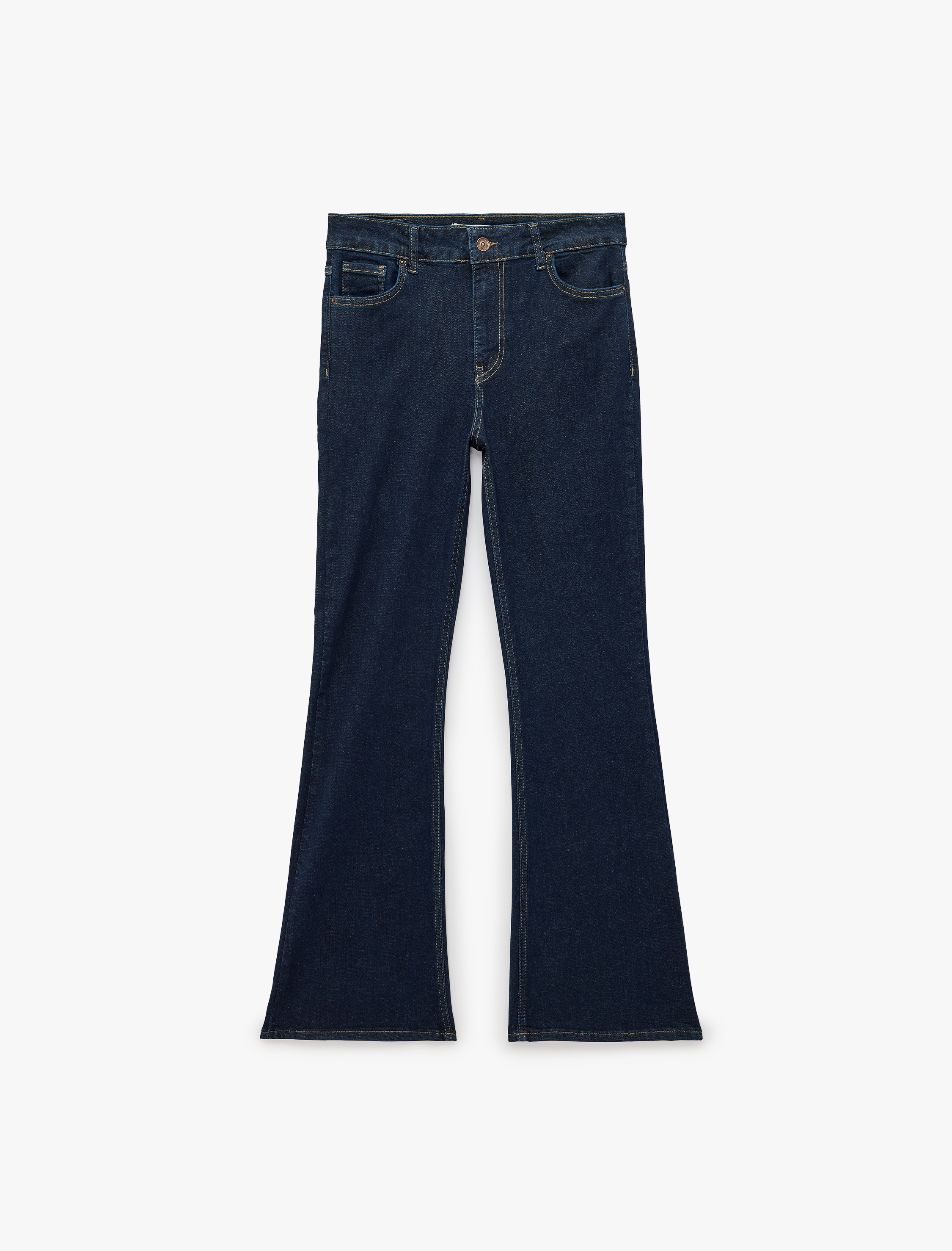   Düğmeli Yüksek Bel Dar Kesim Pamuklu İspanyol Paça Denim Pantolon - Flare Jeans
