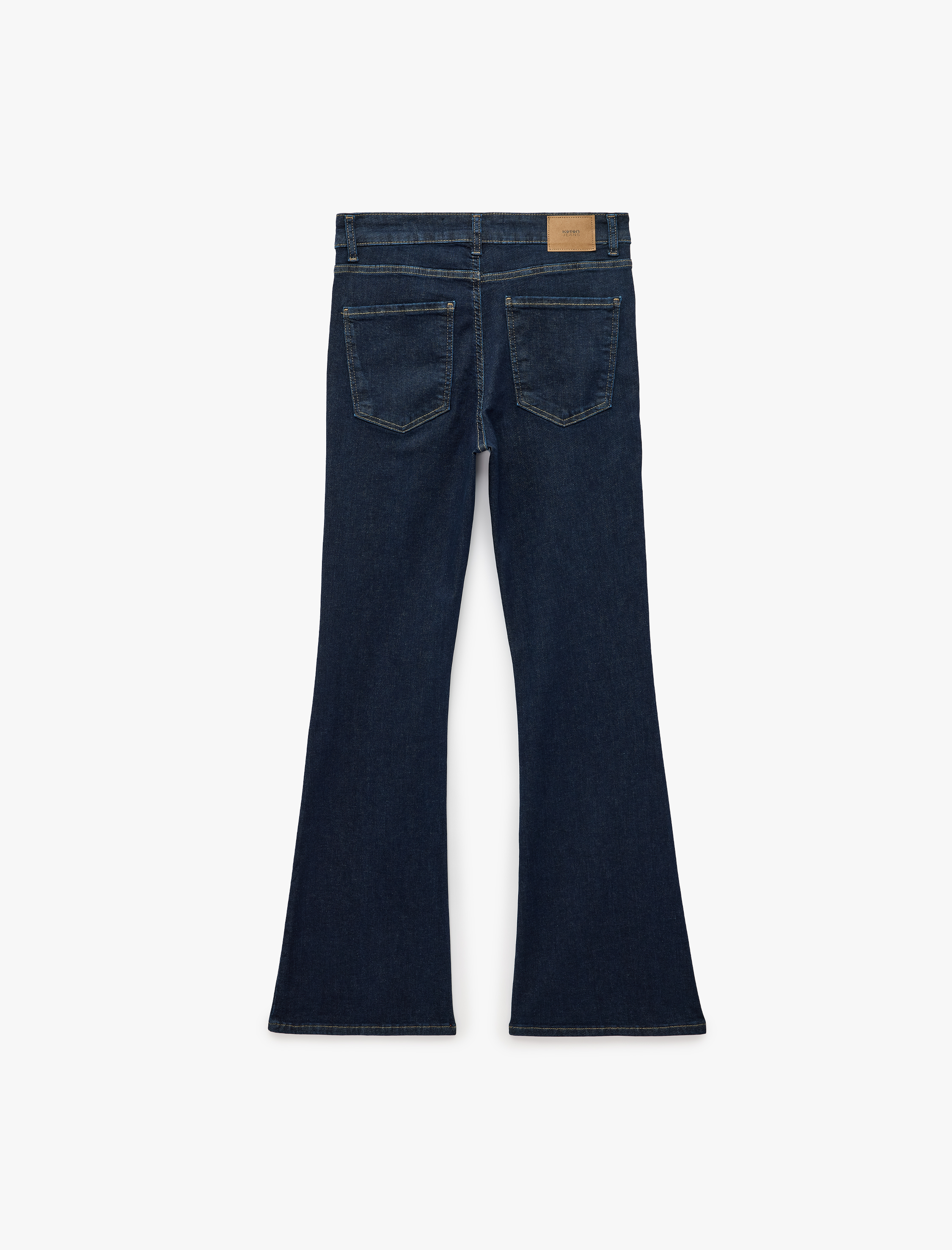   Düğmeli Yüksek Bel Dar Kesim Pamuklu İspanyol Paça Denim Pantolon - Flare Jeans