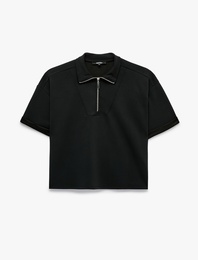 Modal Kumaş Regular Fit Yarım Fermuarlı Kısa Kollu Tişört