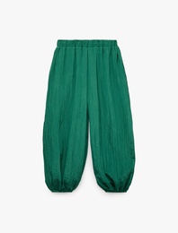 Lastik Detaylı Normal Bel Balon Fit Saten Harem Pantolon
