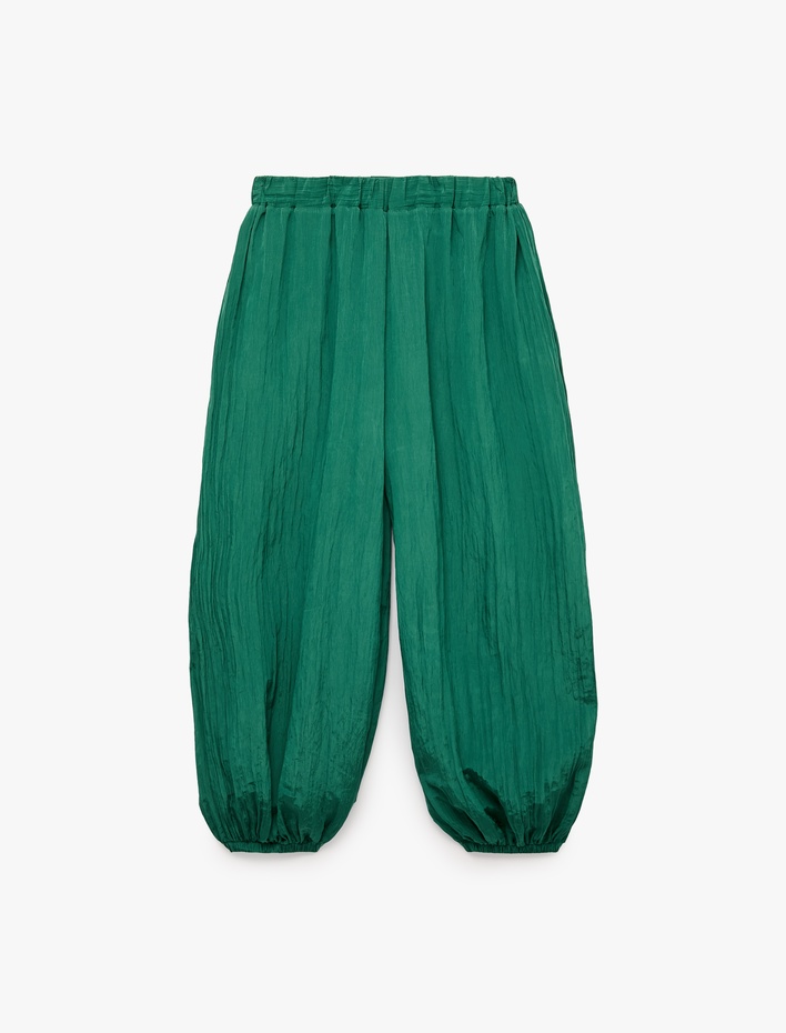  Lastik Detaylı Normal Bel Balon Fit Saten Harem Pantolon