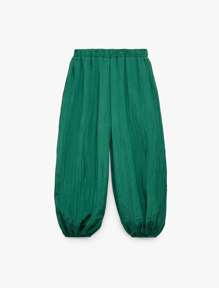  Lastik Detaylı Normal Bel Balon Fit Saten Harem Pantolon