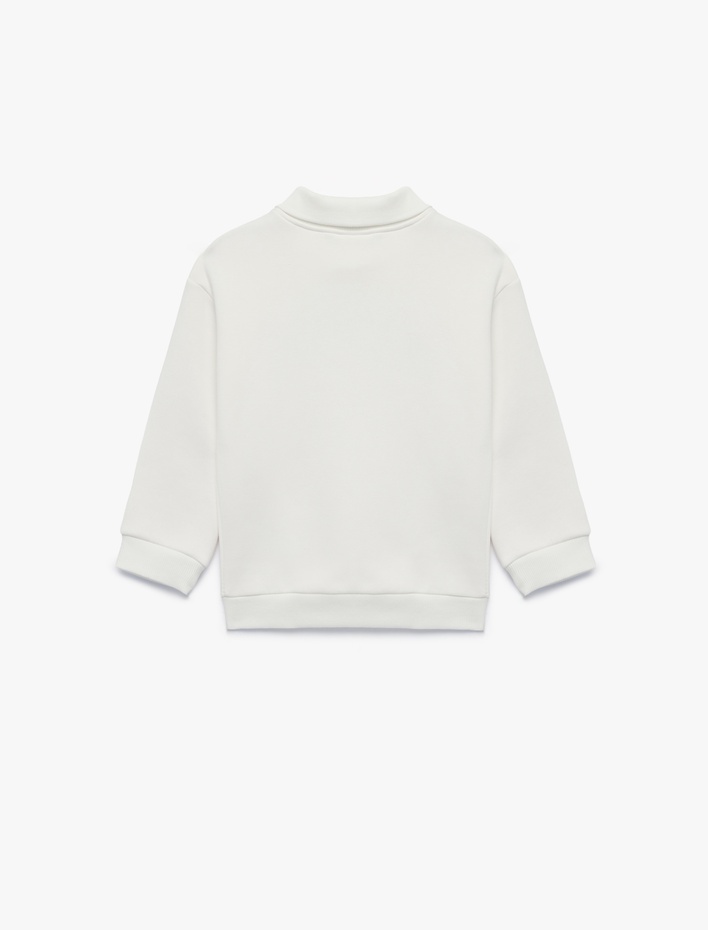 Kız Bebek Uzun Kollu Üç İplik Şardonlu Fiyonk Baskılı Polo Yaka Sweatshirt