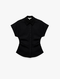 Pamuklu Slim Fit Klasik Yaka Peplum Kesim Kısa Kollu Poplin Gömlek
