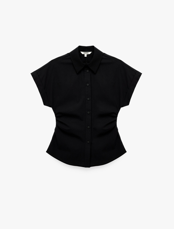  Pamuklu Slim Fit Klasik Yaka Peplum Kesim Kısa Kollu Poplin Gömlek
