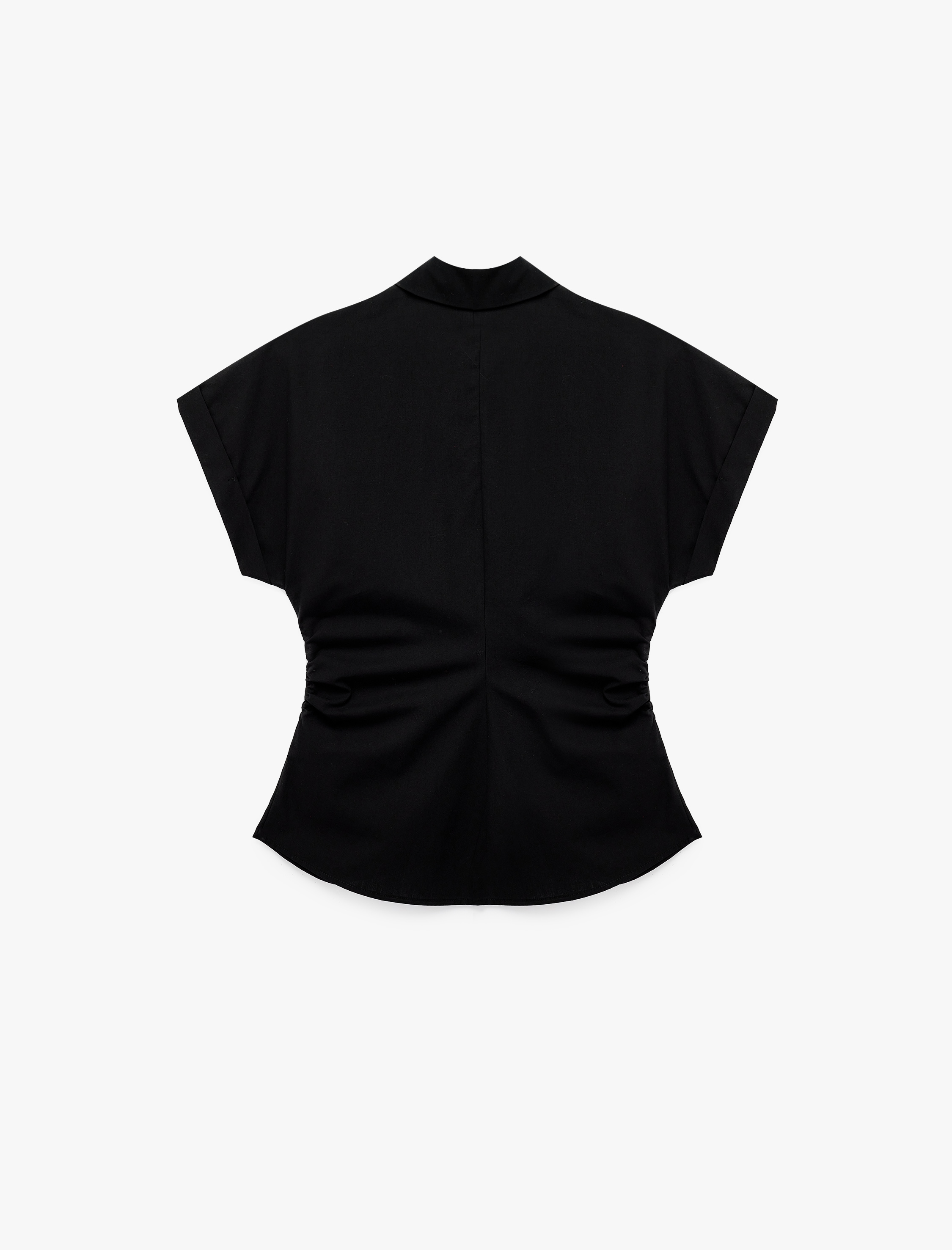   Pamuklu Slim Fit Klasik Yaka Peplum Kesim Kısa Kollu Poplin Gömlek