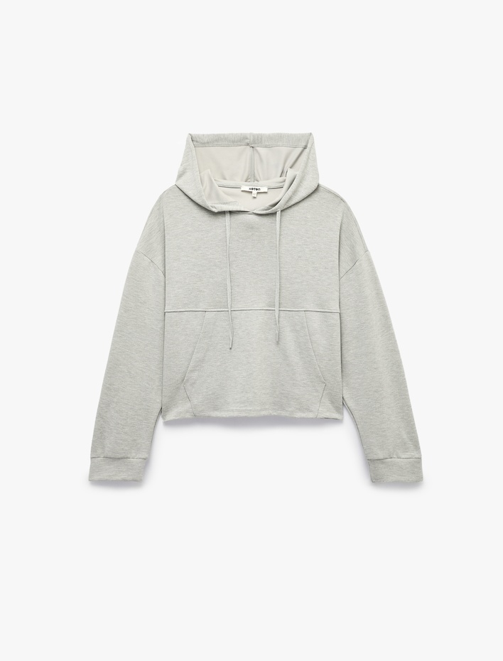  Modal Kumaş Uzun Kollu Kanguru Cepli Kapüşonlu Oversize Sweatshirt