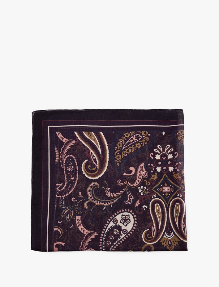 Kadın Şal Desenli Kare Saten Fular Bandana