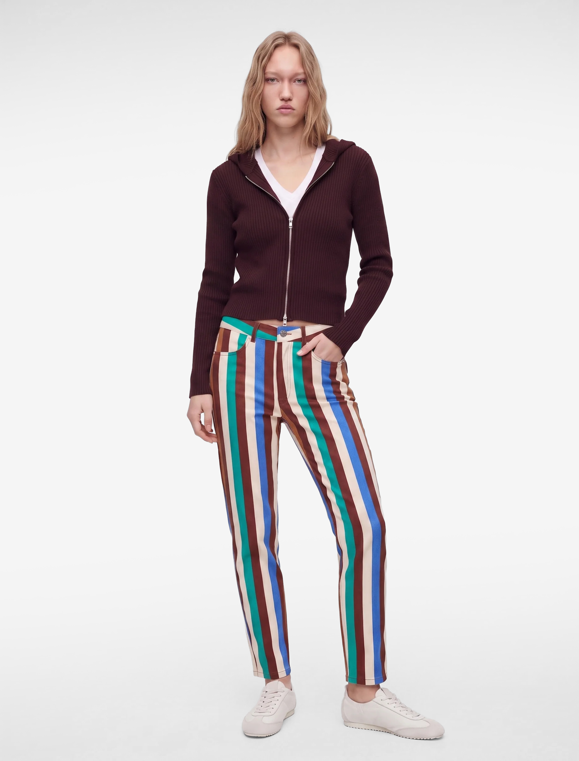   Viskon Slim Fit Uzun Kollu Fermuarlı Kapüşonlu Triko Kazak