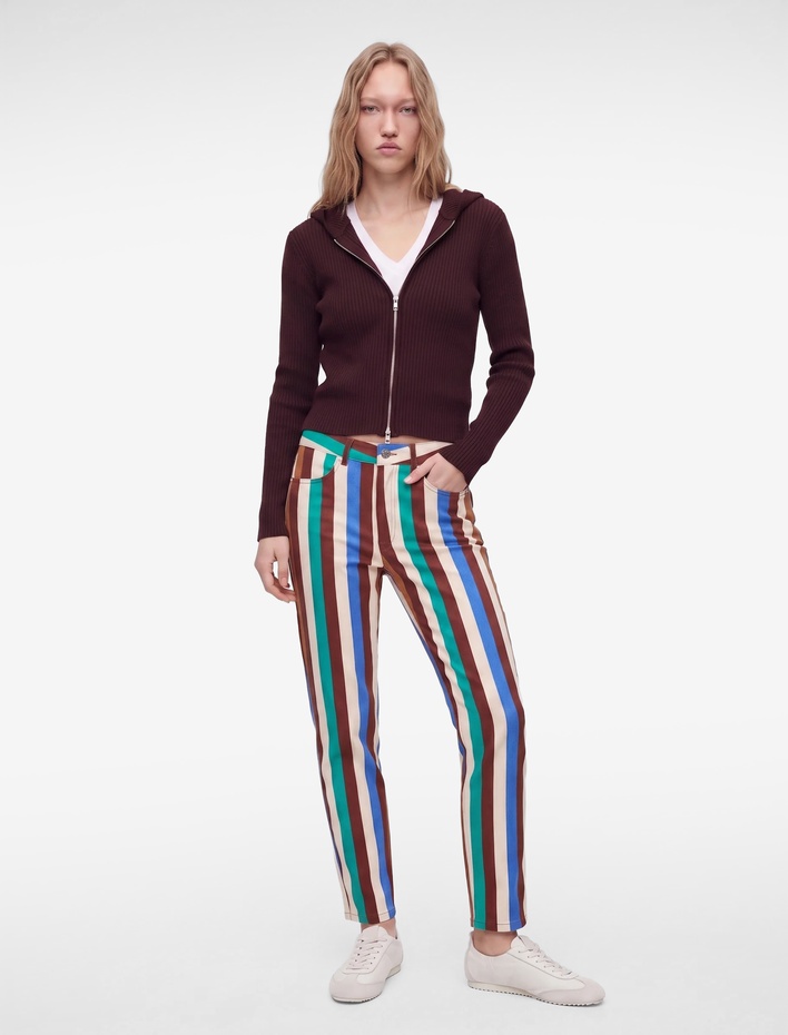  Viskon Slim Fit Uzun Kollu Fermuarlı Kapüşonlu Triko Kazak
