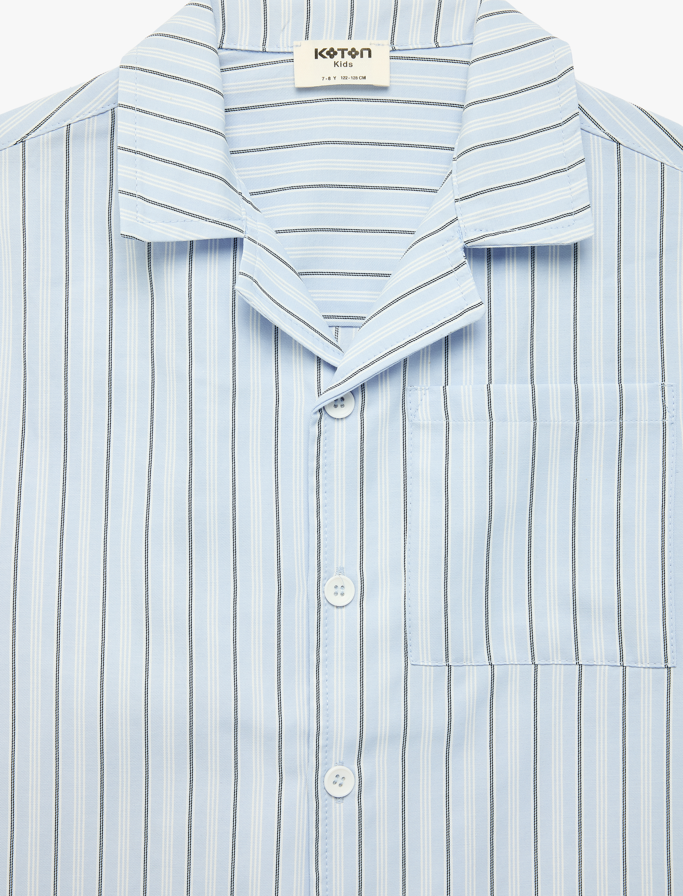  Erkek Çocuk Cep Detaylı Bol Kesim Kısa Kollu Yakalı Oversize Çizgili Poplin Gömlek