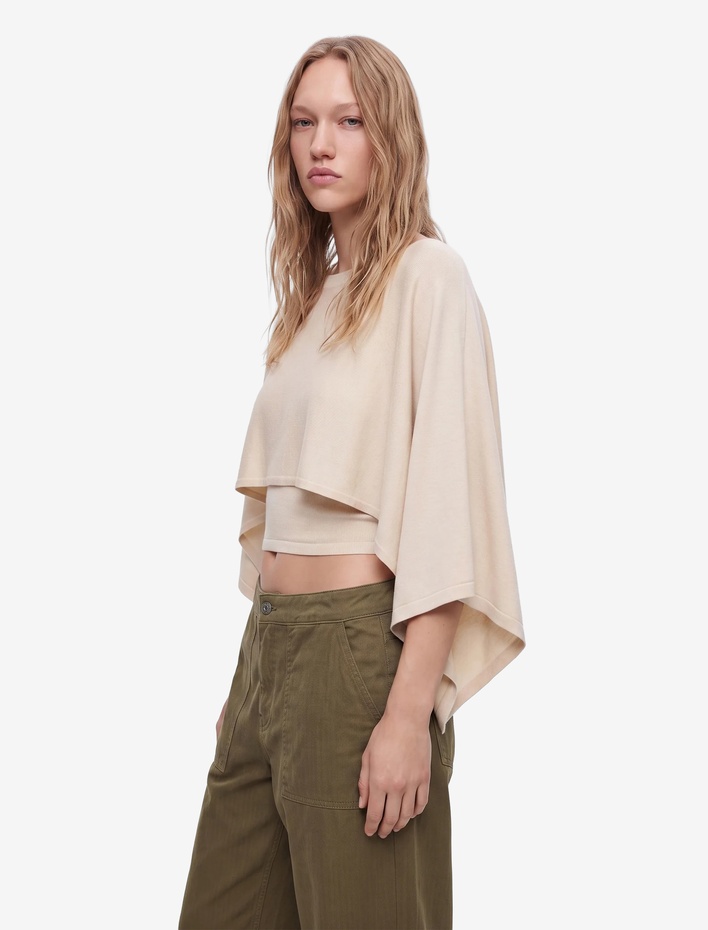  Kayık Yaka 3/4 Yarasa Kol Crop Triko Kazak