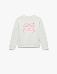 Uzun Kollu Bisiklet Yaka Fiyonk Baskılı Sweatshirt