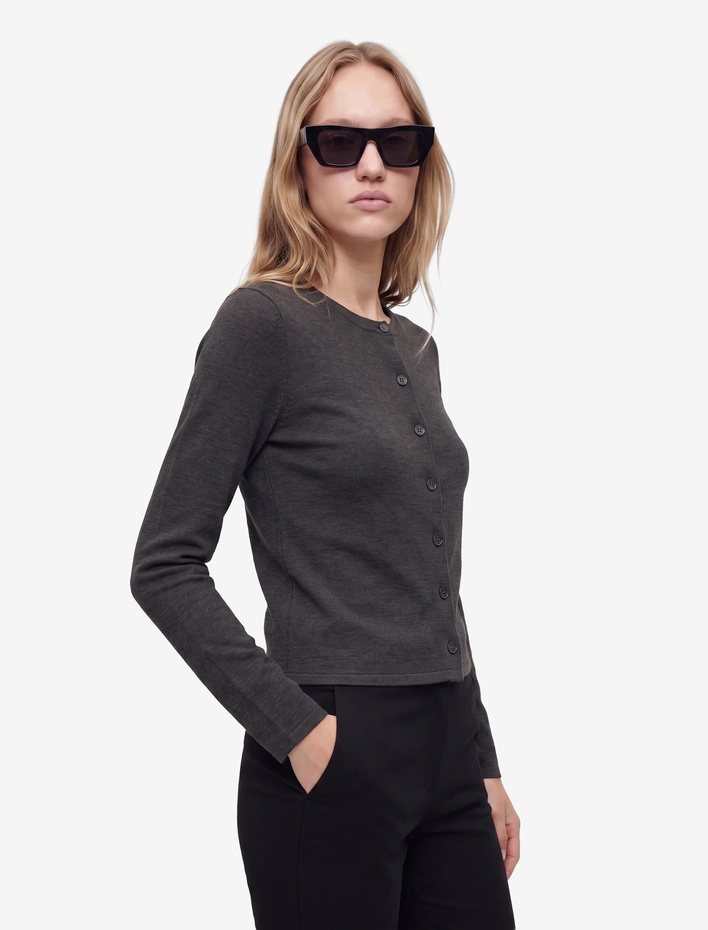  Slim Fit Uzun Kollu Bisiklet Yaka Düğmeli Triko Hırka