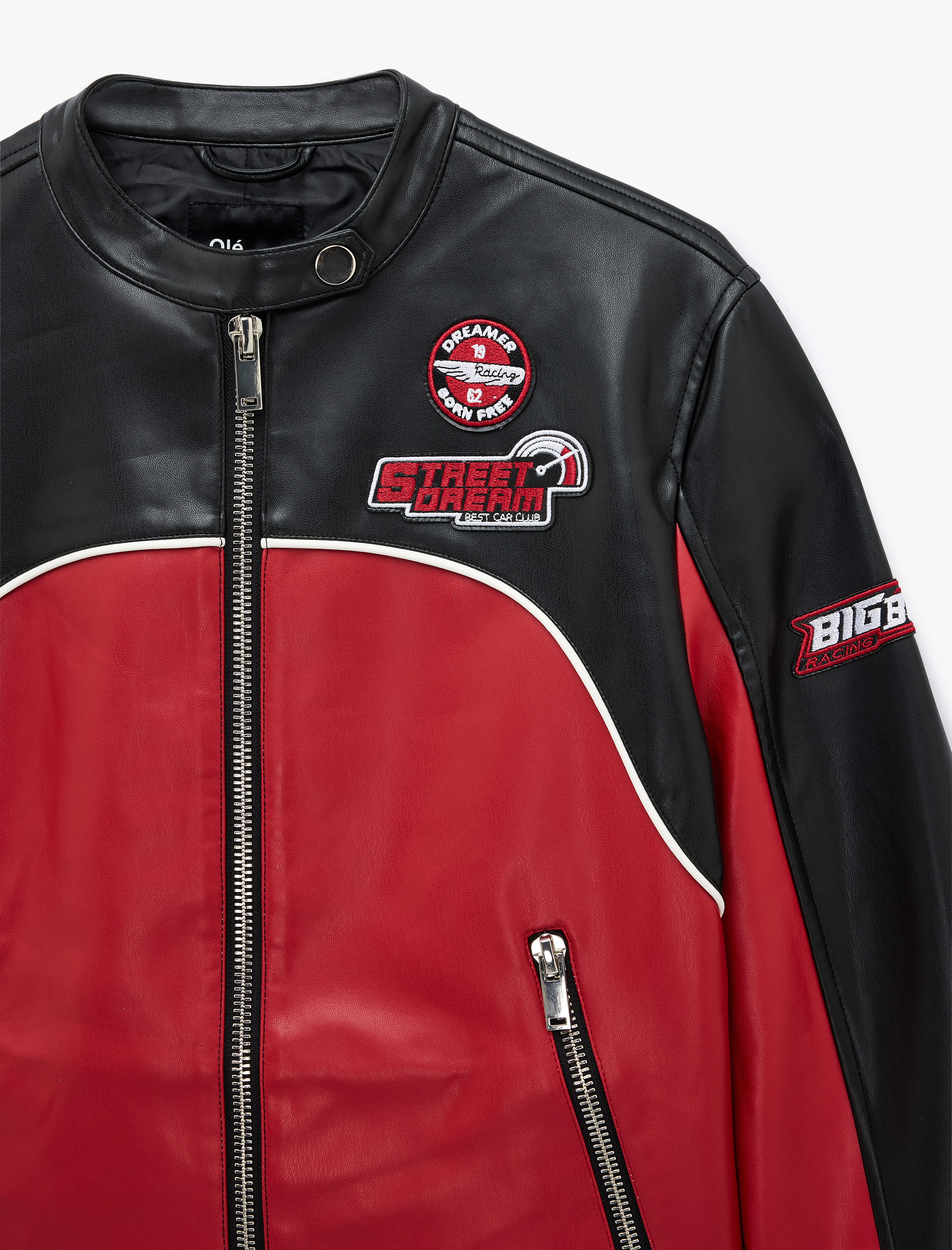   Suni Deri Uzun Kollu Fermuarlı Baskılı Biker Crop Motorcu Ceketi
