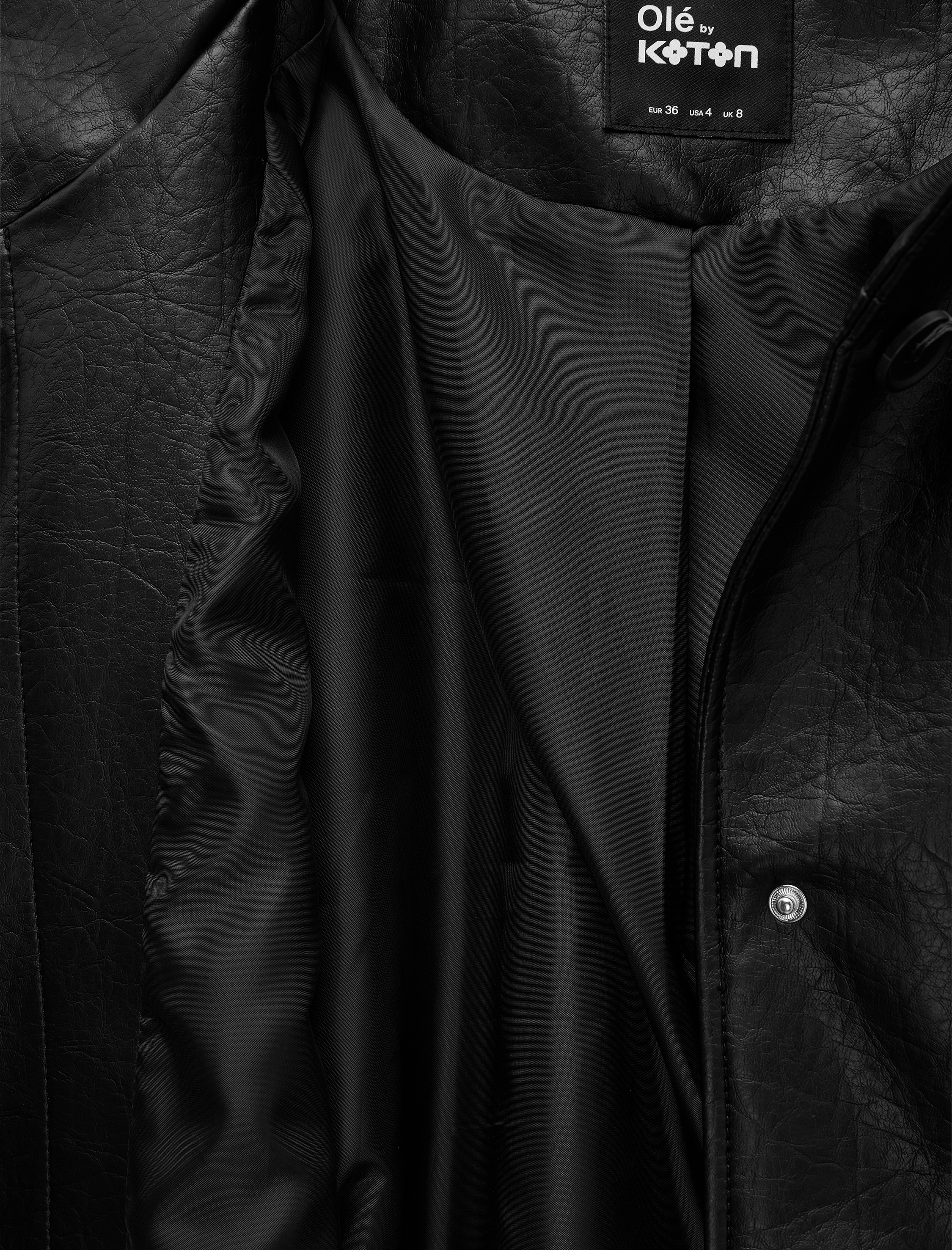   Dik Yaka Reglan Kol Çıtçıtlı Uzun Suni Deri Ceket