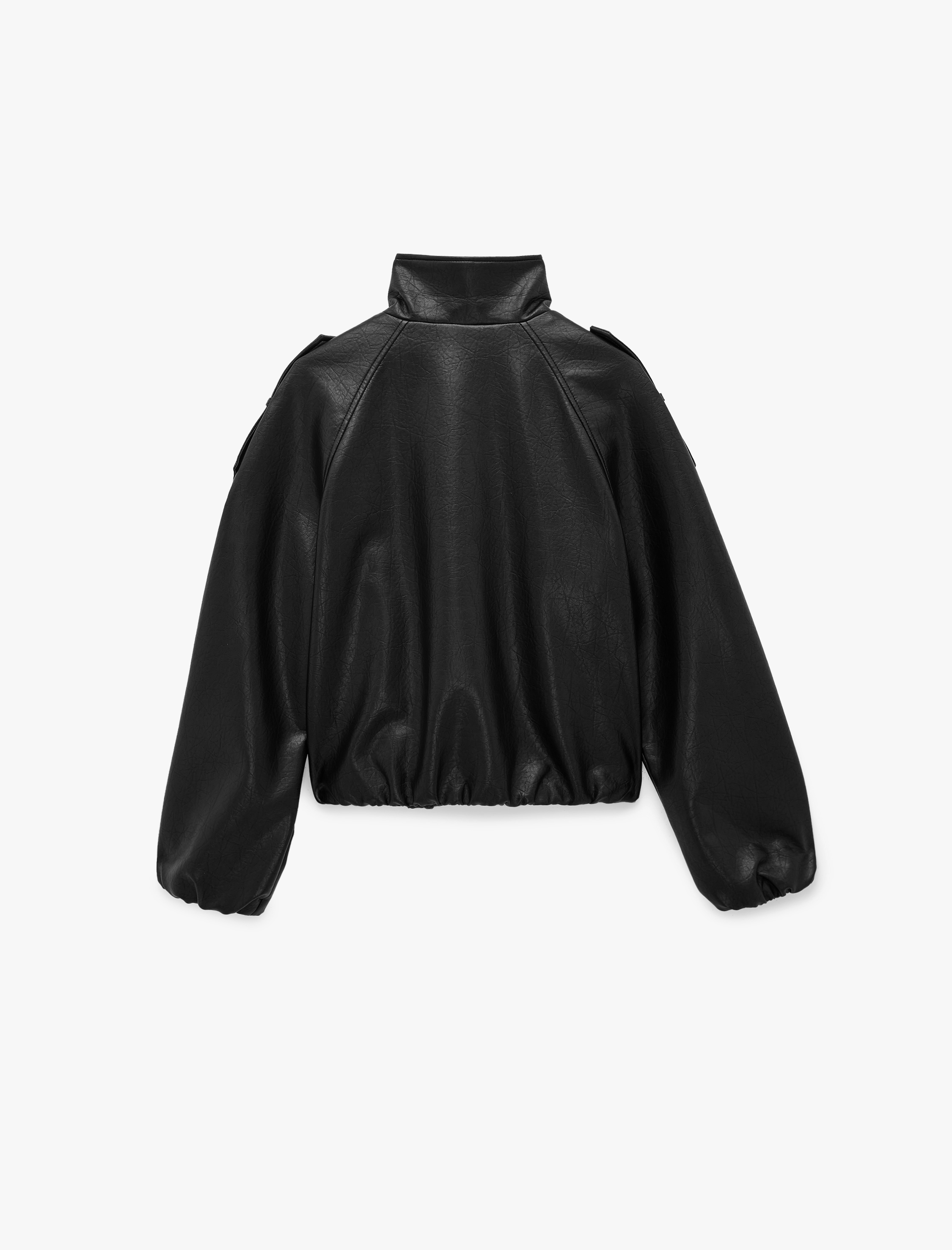   Dik Yaka Reglan Kol Çıtçıtlı Uzun Suni Deri Ceket