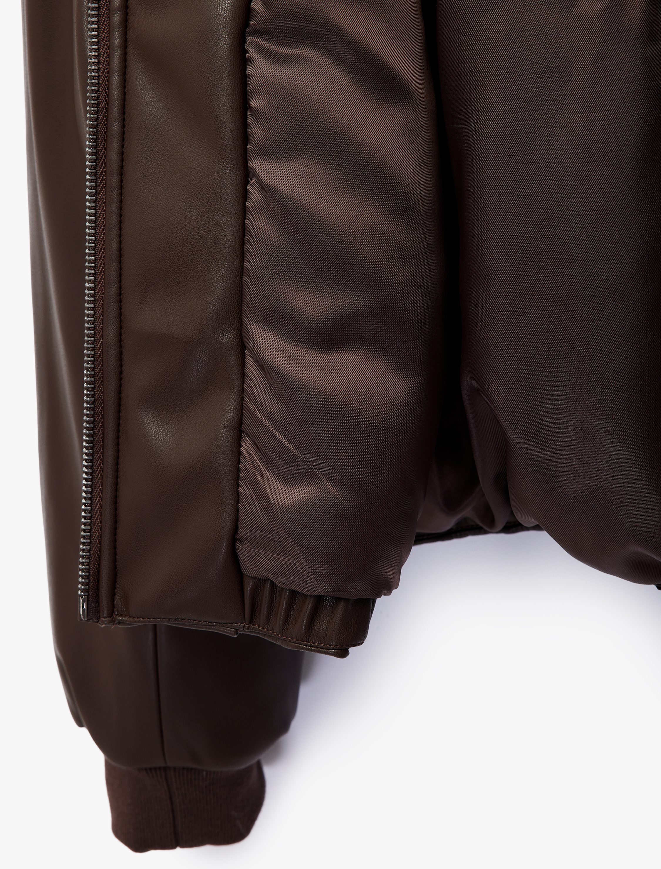   Fermuarlı Klasik Yaka Suni Deri Crop Bomber Ceket