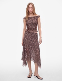 Slim Fit Asimetrik Dantelli Midi Etek