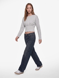 Slim Fit Uzun Kollu Bisiklet Yaka Korse Detaylı Tişört