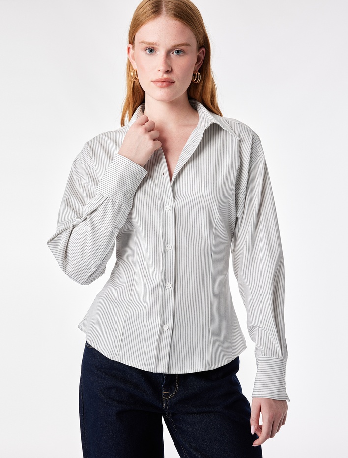  Klasik Yaka Slim Fit Çizgili Uzun Kollu Gömlek