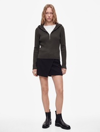 Viskon Slim Fit Uzun Kollu Fermuarlı Kapüşonlu Triko Kazak